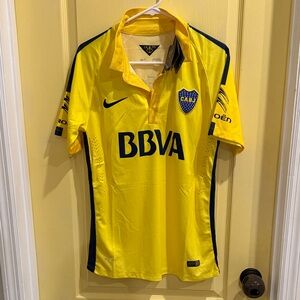 Nike Yellow and Navy Boca Juniors BBVA Soccer Jersey